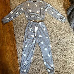 Never worn; grey with white stars set